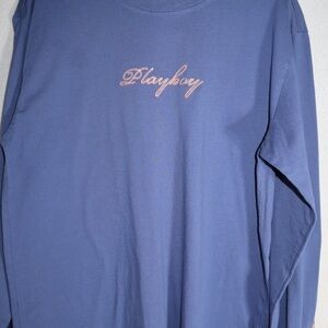 Playboy Bunny Relaxed Fit Long Sleeve Shirt Blue Embroidered Bunny Womens Sz M